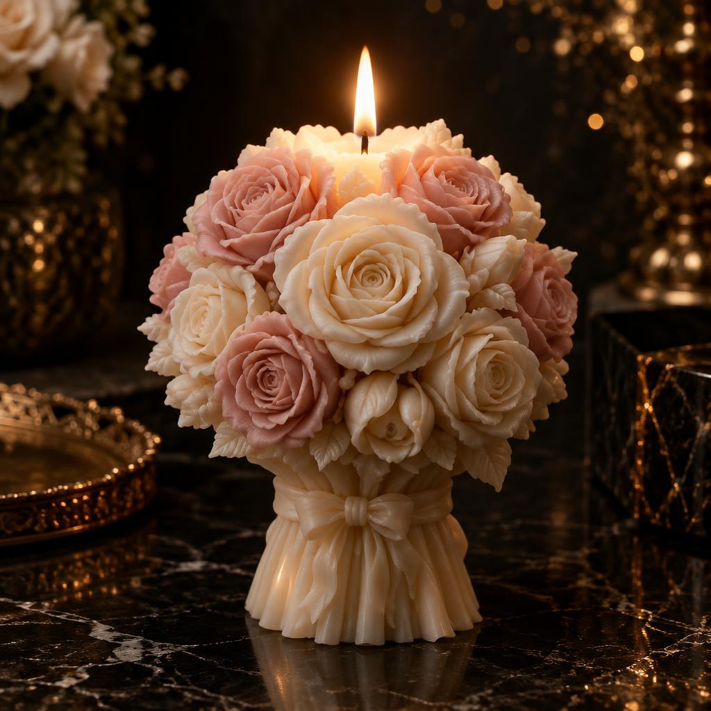 3D sculpted rose bouquet candle