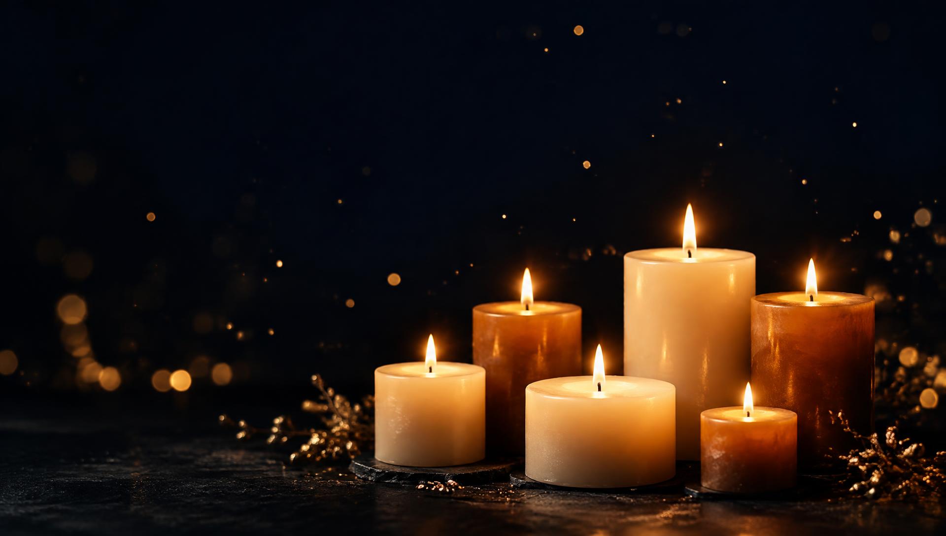 Handmade pillar candles glowing in the dark